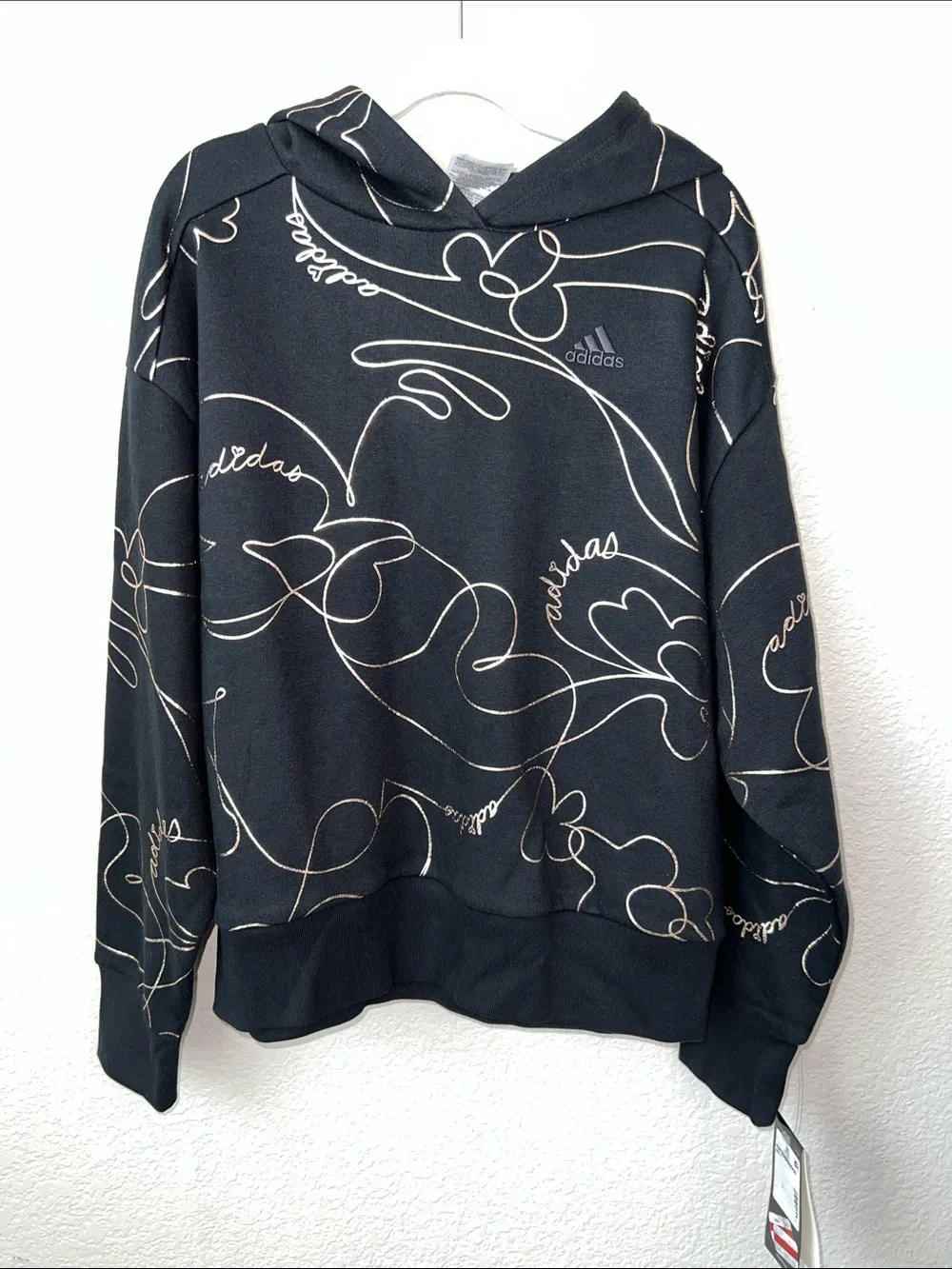 Adidas Script Black Metallic Sweatshirt Hoodie Size L - Picture 5 of 11